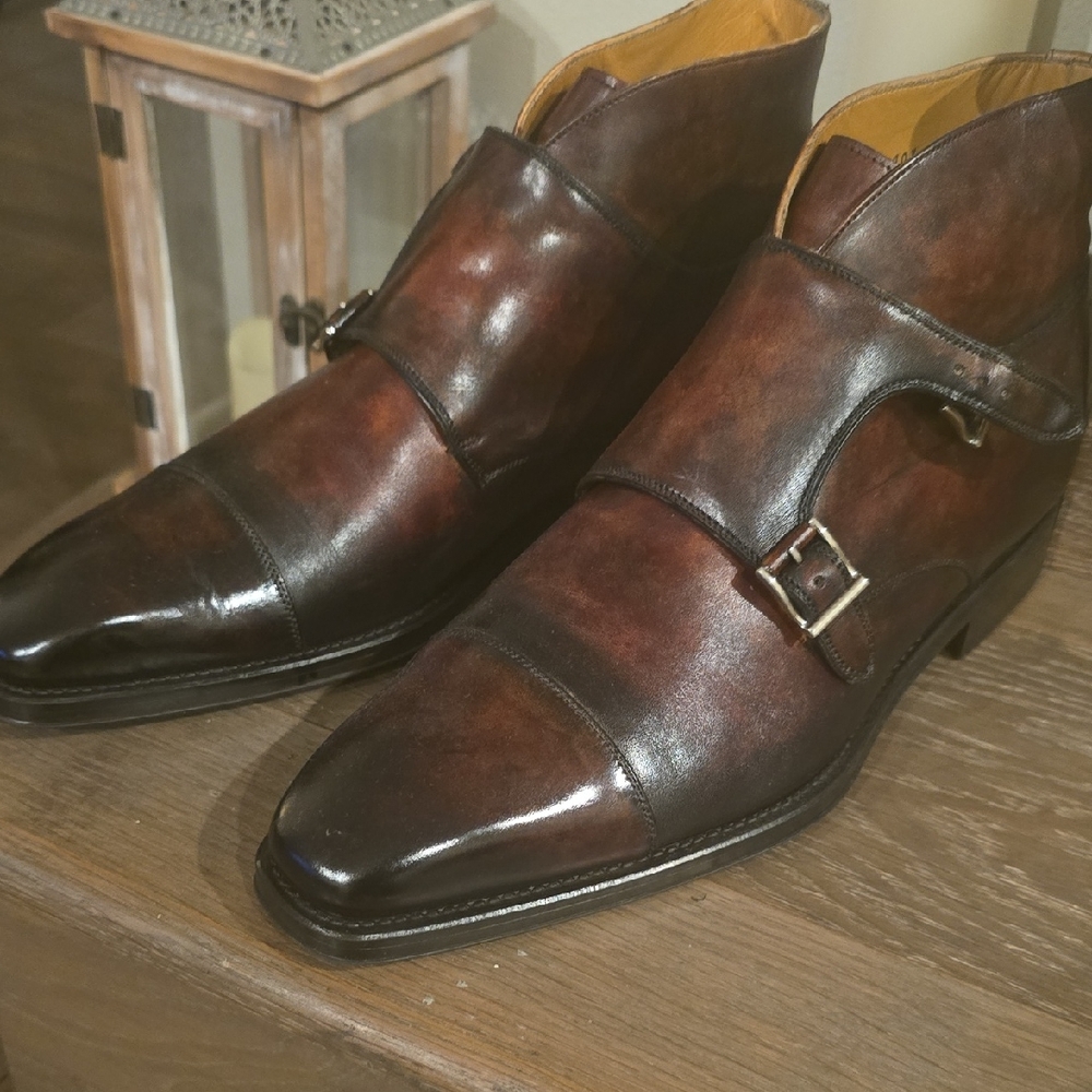 Magnanni Dark Brown Leather Monk Strap Boots